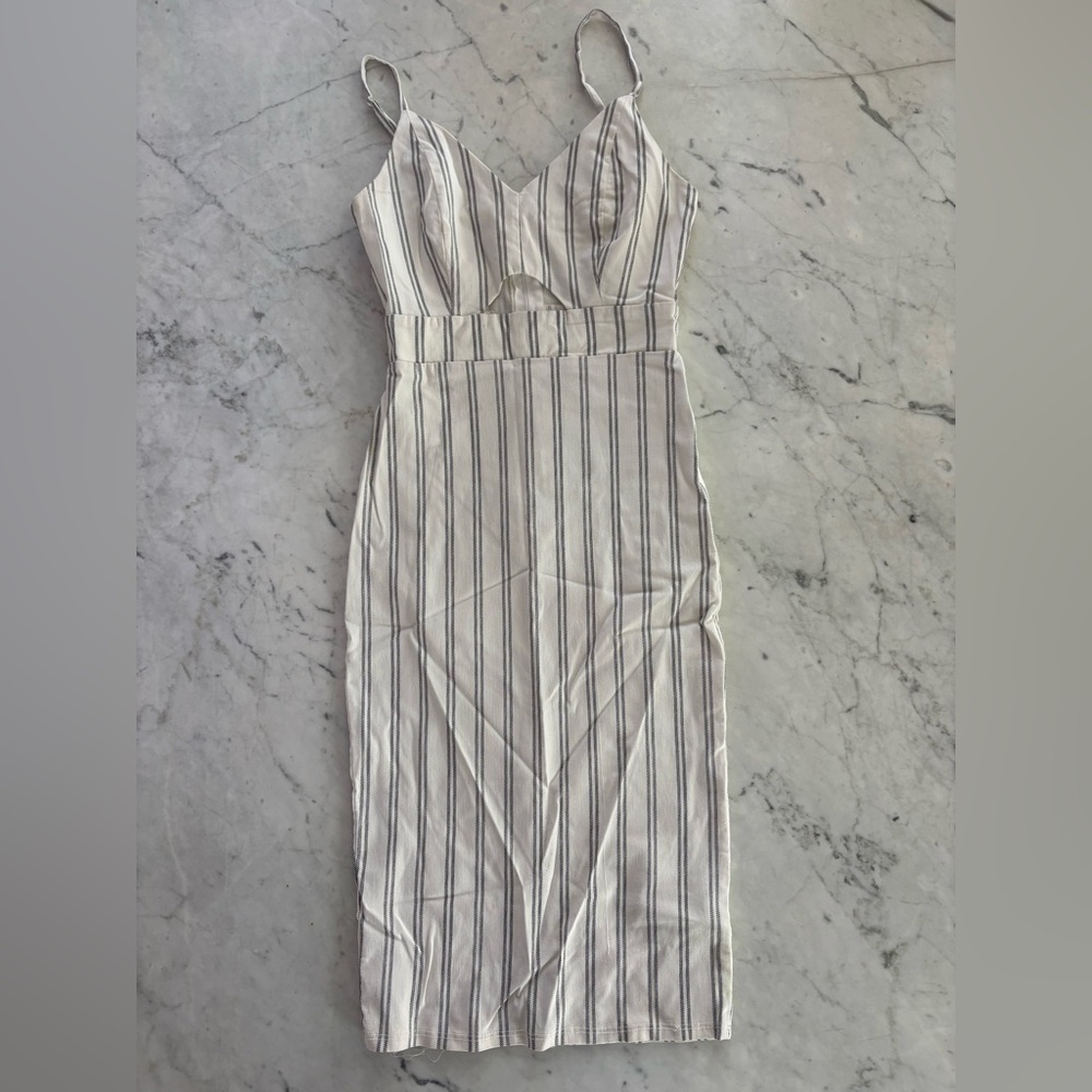 Striped White and Navy Midi Dress